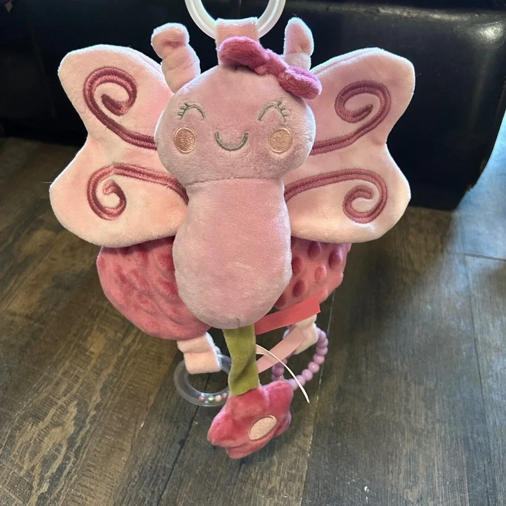 Dreamgro Baby Girl Pink Butterfly Plush Rattle Crinkle Teether Activity Buddy